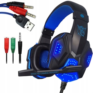 Picture of Gaming Headset for PS4 Xbox One, hyfanda Over Ear Gaming Headphones with Mic, Stereo Bass Surround, Noise Reduction, LED Lights and Volume Control for Laptop, PC, Mac, iPad, Smartphones (Blackblue)
